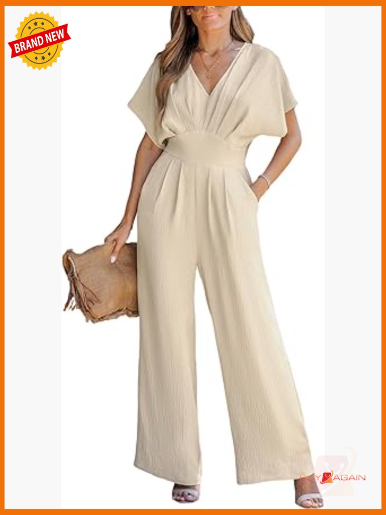 One Piece Jumpsuit V Neck Batwing Sleeve Wide Leg Summer Outfits